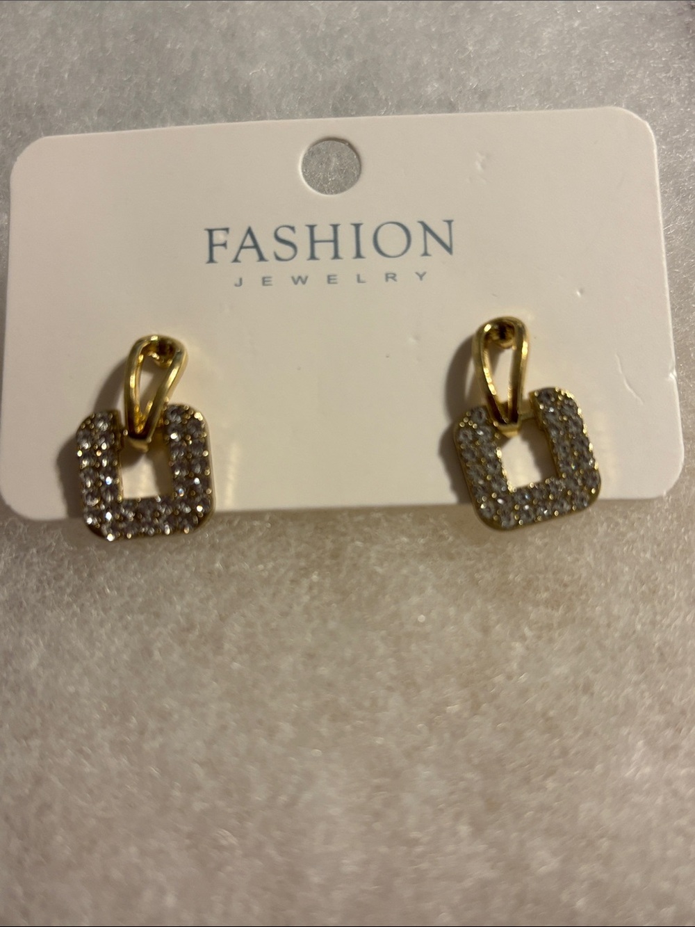 Fashion Jewelry Gold-tone Square Crystal Drop Earrings